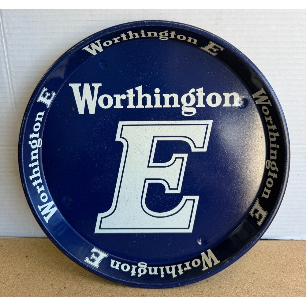 Vintage WORTHINGTON E Beer Tin Tray: Advertising, White on Blue, 1970s